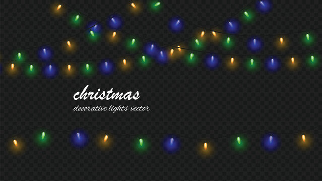 Multi color Christmas lights Birth day lights on a transparent background string lights illumination green lights