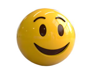 Ultra-smooth 3D smirk emoji, glossy curved smile, soft reflections, transparent PNG background