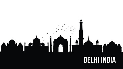 Iconic delhi india skyline silhouette with birds in flight © AFAZ