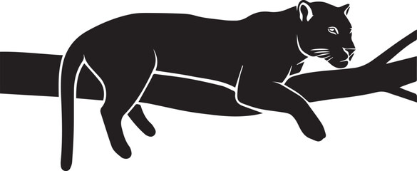 Sleek black panther silhouetted resting gracefully on a tree branch