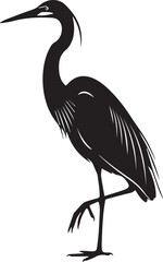 Naklejka premium Elegant silhouette of a standing heron bird with long neck and legs in a side profile