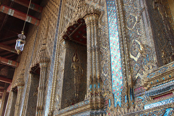 hall in a buddhist temple (wat phra kaeo) at the royal palace in bangkok in thailand 