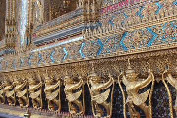 hall in a buddhist temple (wat phra kaeo) at the royal palace in bangkok in thailand 