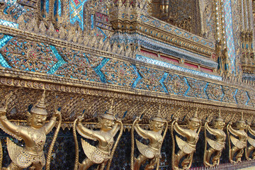 hall in a buddhist temple (wat phra kaeo) at the royal palace in bangkok in thailand 