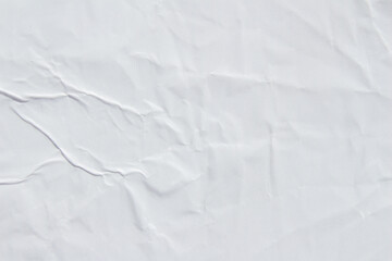 White creased crumpled glued paper poster mockup texture background