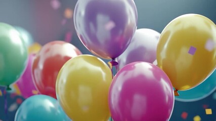 Video A bunch of colorful balloons releasing confetti into the air, suitable for party or celebration scene