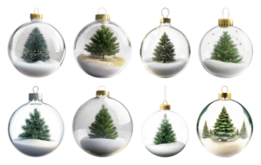 PNG Festive glass ornaments with trees, element set on transparent background