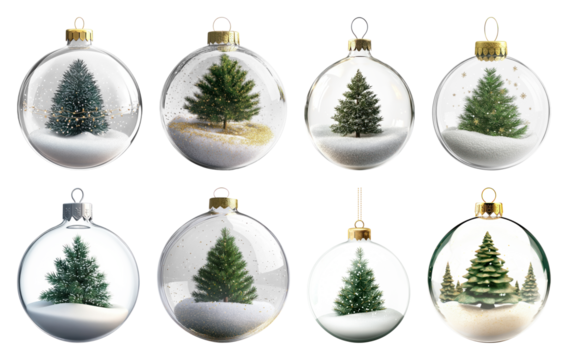 PNG Festive glass ornaments with trees, element set on transparent background - Powered by Adobe