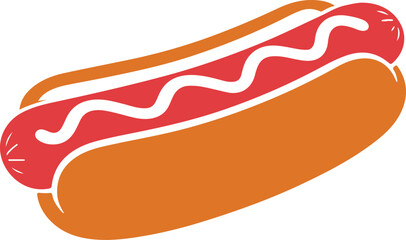 Stylized Hot Dog with Mustard Swirl on White Background sausage condiment