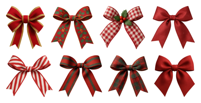 PNG Festive decorative holiday bows, element set on transparent background
