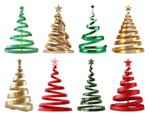 PNG Colorful spiral Christmas trees, element set on transparent background