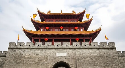 Ancient chinese city gate tower with traditional architecture