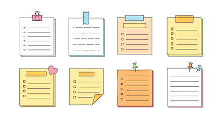 Collection of cute and colorful memo papers with various designs, perfect for adding a touch of whimsy to your notes and reminders isolated on