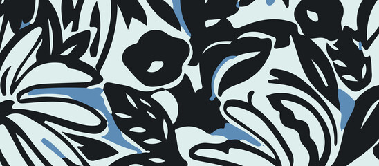 Abstract shawls, dupatta, scarfs design organic shapes and flowing lines in a bold black and white pattern with subtle blue accents