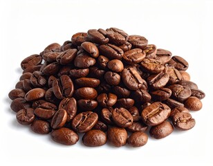 Roasted Coffee Beans Pile on White Background