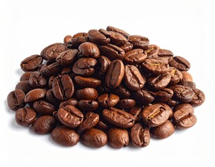 Roasted Coffee Beans Pile on White Background