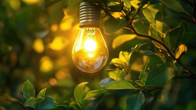 Video A lone light bulb hangs from a tree branch, simple and isolated
