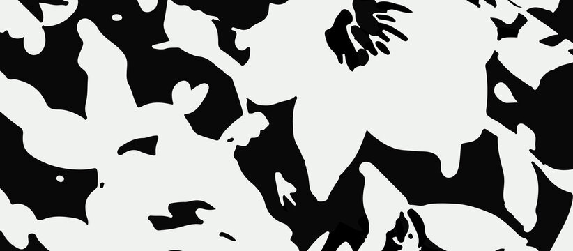 Abstract shawls, dupatta, scarfs design black and white floral pattern with bold organic shapes and high contrast for modern design backgrounds