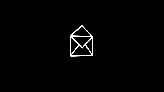 Open mail in box notification icon animation. open white message box icon animation on a black background