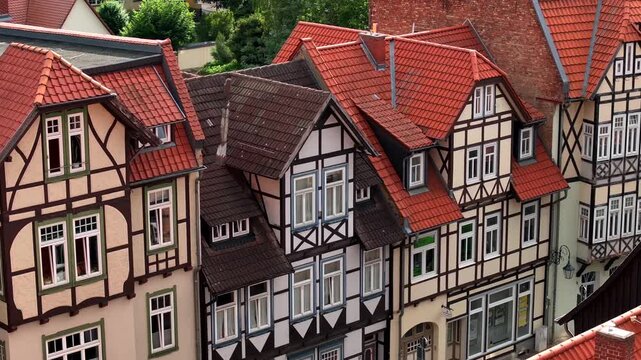 Wernigerode town with traditional German architecture, half-timbered wooden houses, Fachwerk. Saxony-Anhalt, Germany.