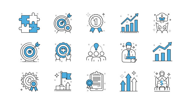 Business and finance vector icons isolated on set of thin line icons for business, finance, marketing, strategy, management, teamwork, and success concept