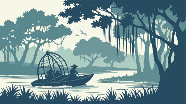 Everglades mangrove airboat swamp silhouette
