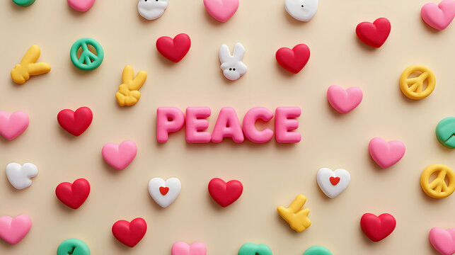Groovy Retro Repeat, valentine: Peace sign and heart candies are joyful, expressing love and positivity for Valentine Day in charming and sweet pattern