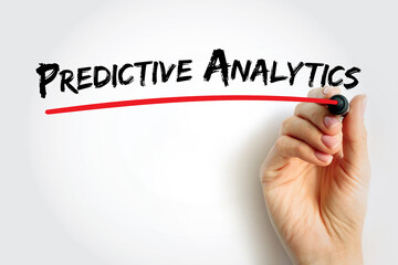 Predictive Analytics text written in bold hand lettering with red underline, concept image for data forecasting, machine learning, or AI analysis visual design on white background