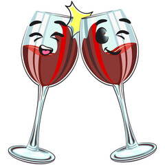 cute red wine glass mascot characters toss glass, funny cartoon vector illustration, work of hand drawn