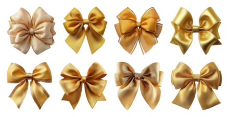 PNG Elegant golden decorative bows, element set on transparent background