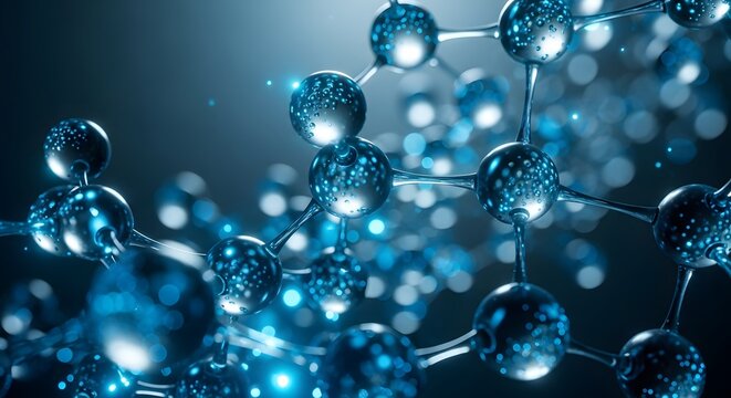 Molecular structure showing connection between atoms science and technology concept chemistry research abstract shiny and futuristic design
