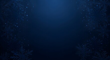 Elegant navy blue background with glittering snowflakes and bokeh effect for winter season or holiday celebration design