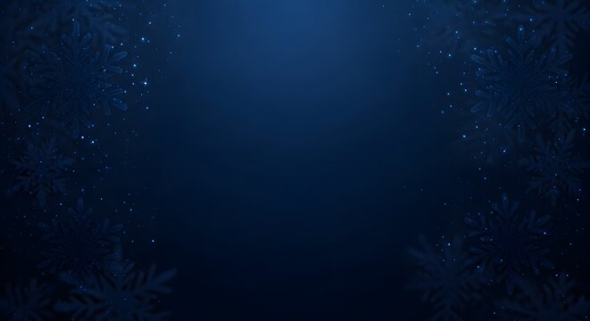 Elegant navy blue background with glittering snowflakes and bokeh effect for winter season or holiday celebration design