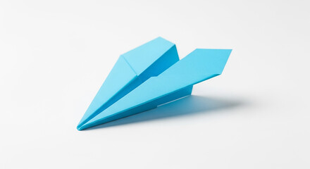 Minimalist Blue Paper Airplane on Clean White Background