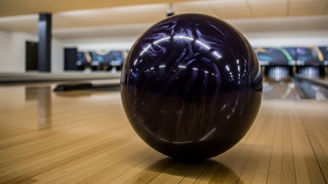 Purple Bowling Ball on Wooden Lane