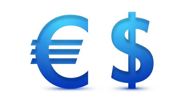 Blue Euro and Dollar Currency Symbols with Paper Cut Effect