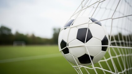 Soccer ball in the net, ready for the game