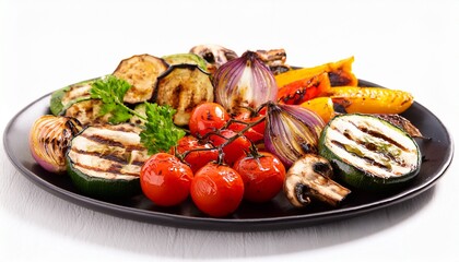 grilled bbq vegetables on white background