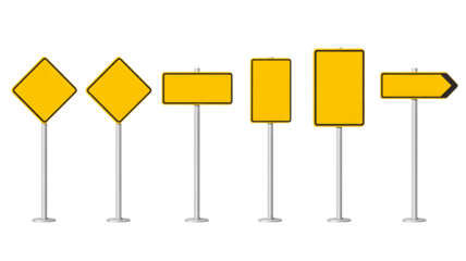 Vibrant yellow traffic signs to direct drivers safely on the roadways