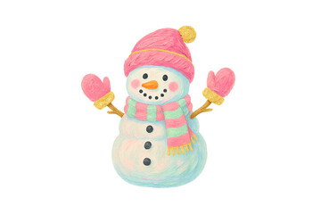 Cute snowman with a pink hat and scarf raising it's arms up in the air illustration Sublimation Design