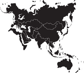 Detailed map of asia and australia with country borders on transparent