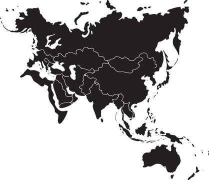 Detailed map of asia and australia with country borders on transparent