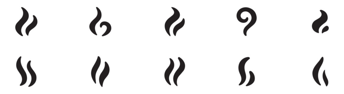 Steam, smoke flat icon set. Aroma smell symbol. Aroma icon. Vector Illustration. EPS 10