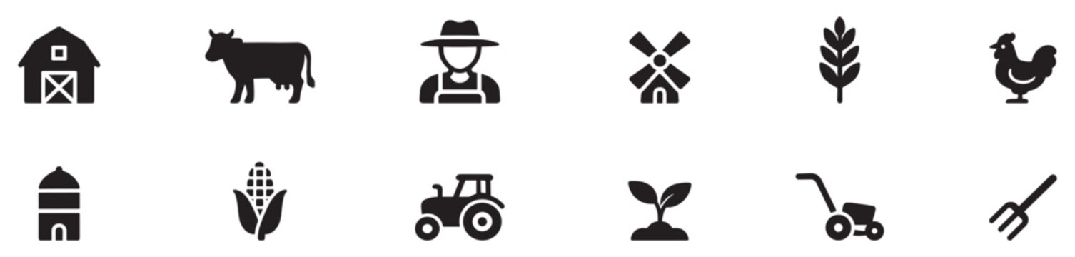Farming icon set. Farm icon. Farm agriculture theme simple vector icon logo design set bundle illustration.	
