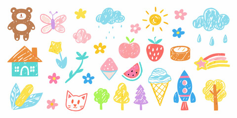 Cute hand drawn elements for childrens designs