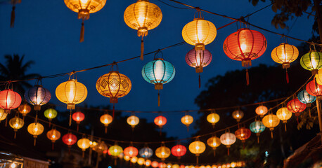 Colorful Lanterns Illuminated at Night Festival