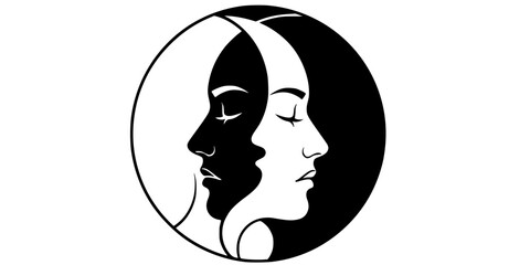 Overlapping Profile Faces Inner Self Silhouette Vector