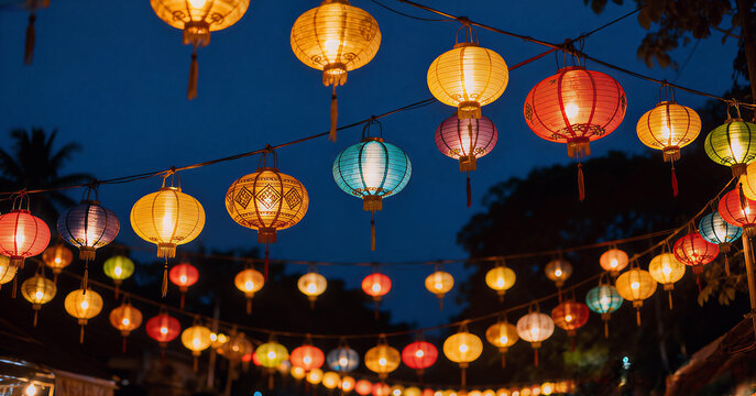 Colorful Lanterns Illuminated at Night Festival