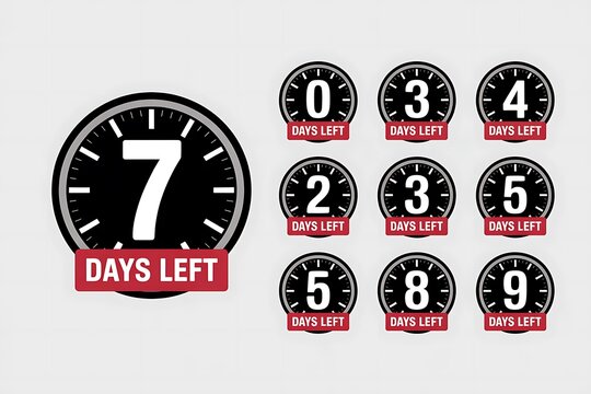 Countdown timer with clock face and number digits for event announcement