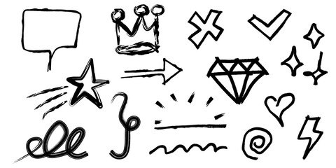 set of arrows and symbols, vector set of arrows, graffiti font vector, graffiti font and numbers, graffiti font vector illustration, set of hand drawn arrows